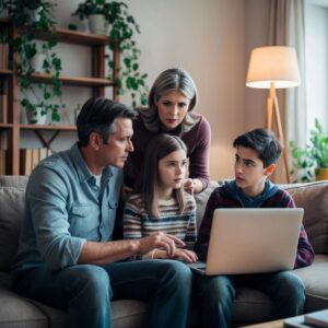 Famille utilisant des outils de contrôle parental pour Instagram.